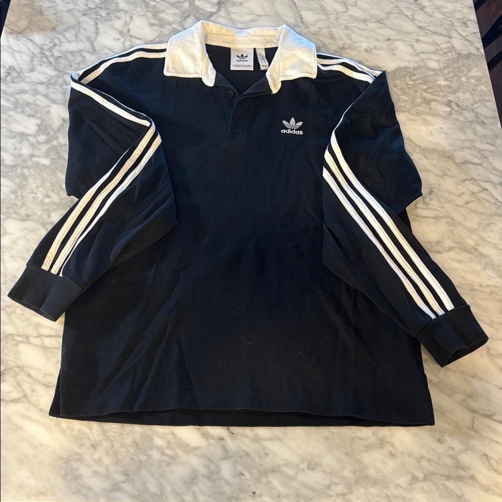 Adidas Black and White Long Sleeve Polo